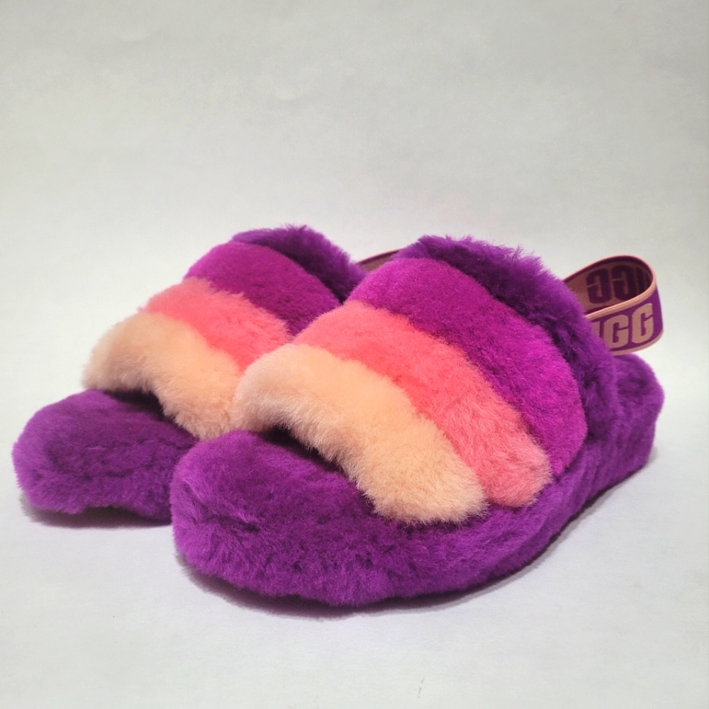 NWT Ugg Australia Genuine Shearling Fluff Yeah Sandal Berrylicious Multi Size 6